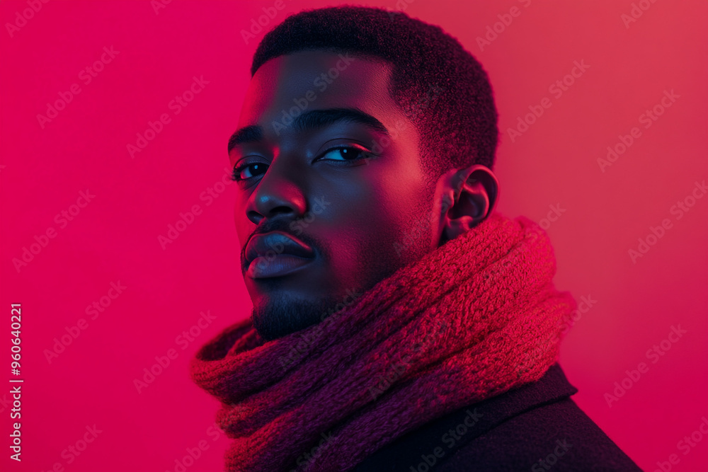 High Energy Mens Burgundy Scarf with Solid Neon Coral Trendsetting Fashion Lifestyle Portrait Background High Energy Mens Burgundy Scarf with Solid Neon Coral Trendsetting Fashion Lifestyle Portrait Background