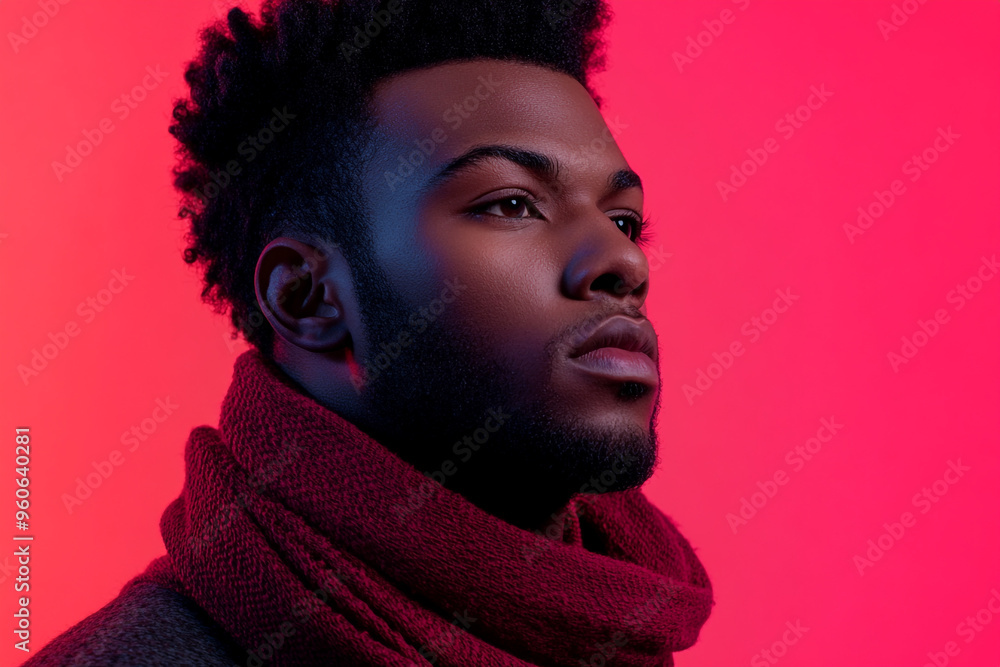Stylish Mens Burgundy Scarf with Solid Neon Coral Modern Fashion Lifestyle Portrait Background Stylish Mens Burgundy Scarf with Solid Neon Coral Modern Fashion Lifestyle Portrait Background