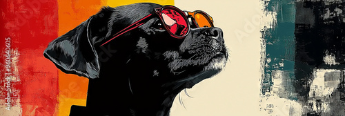 Wallpaper Mural Cool black dog wearing sunglasses, looking up, with a colorful abstract background. Torontodigital.ca