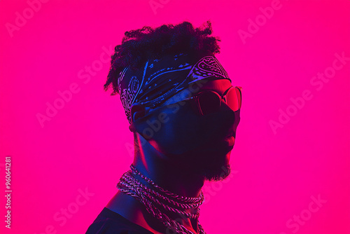 Portrait of a woman wear suit and sunglass in pink background