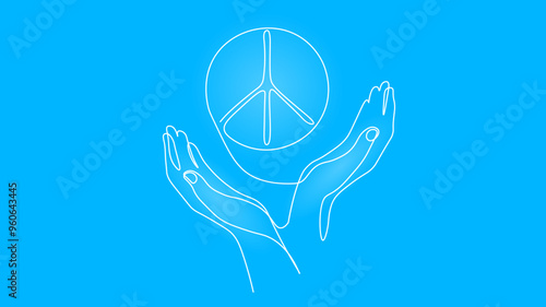  Continuous one single line art peace symbol in hands. No war peace agreement concept. Hand drawn sketch monochrome vector illustration