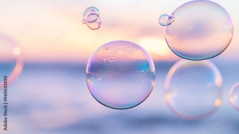 Giant Bubbles at Dusk, an artist's mesmerizing display of colorful bubbles reflecting twilight hues, set against a minimalist backdrop, evoking a sense of wonder and tranquility. Giant Bubbles at Dusk, an artist's mesmerizing display of colorful bubbles reflecting twilight hues, set against a minimalist backdrop, evoking a sense of wonder and tranquility.