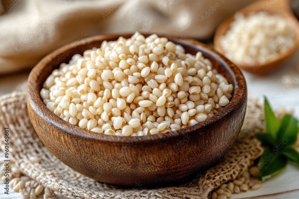 A wooden bowl filled with white rice. Perfect for illustrating healthy eating, dieting, or food-related articles. A wooden bowl filled with white rice. Perfect for illustrating healthy eating, dieting, or food-related articles.