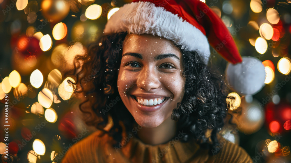Smiling woman wearing Santa hat Smiling woman wearing Santa hat