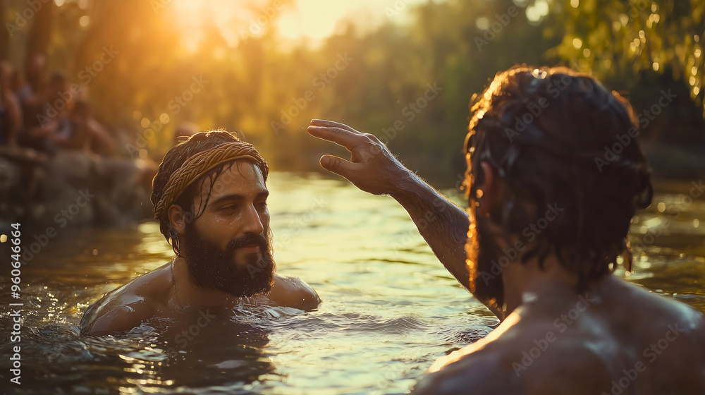 The Baptism of Jesus in the Jordan River by John the Baptist. A ...