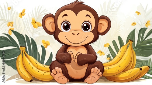 Playful monkey clipart with bananas on a white background