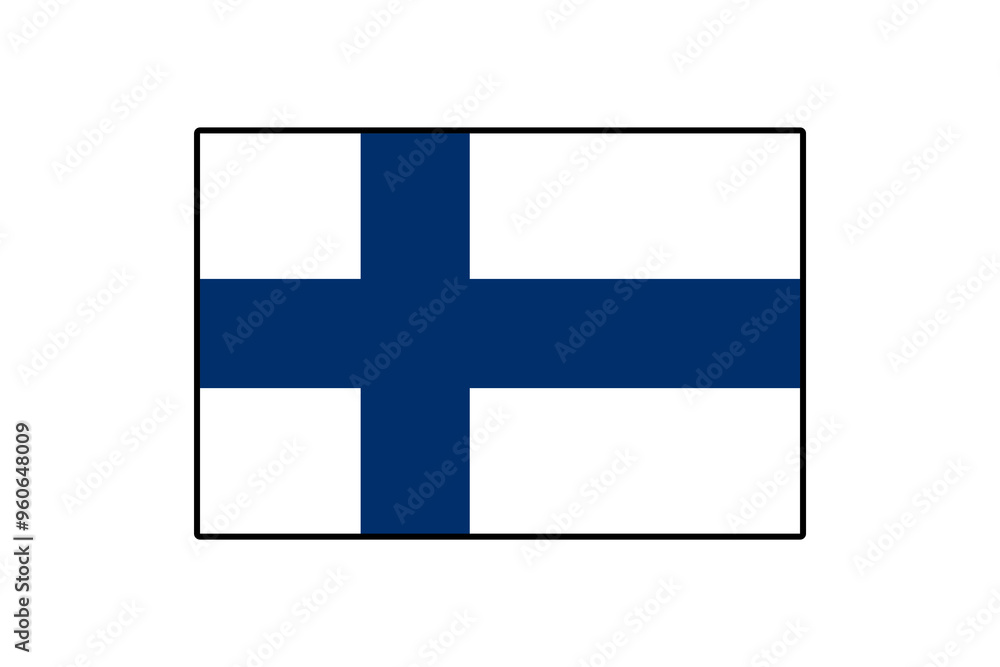 A vector illustration featuring the flag of Finland, showcasing its distinct blue cross on a white background. This design symbolizes Finnish heritage and national pride. A vector illustration featuring the flag of Finland, showcasing its distinct blue cross on a white background. This design symbolizes Finnish heritage and national pride.