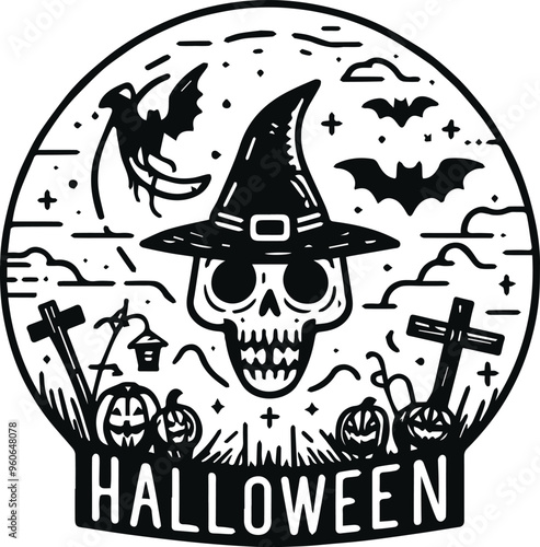Monochrome Cosmonaut Halloween Logo Icon For Emblems, Badges And Levels Vector Illustration