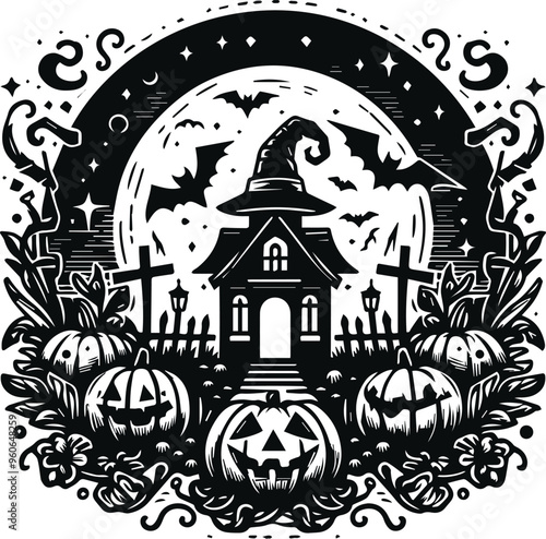 Monochrome Cosmonaut Halloween Logo Icon For Emblems, Badges And Levels Vector Illustration