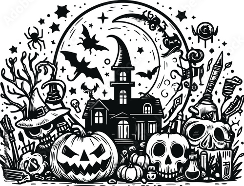 Monochrome Cosmonaut Halloween Logo Icon For Emblems, Badges And Levels Vector Illustration