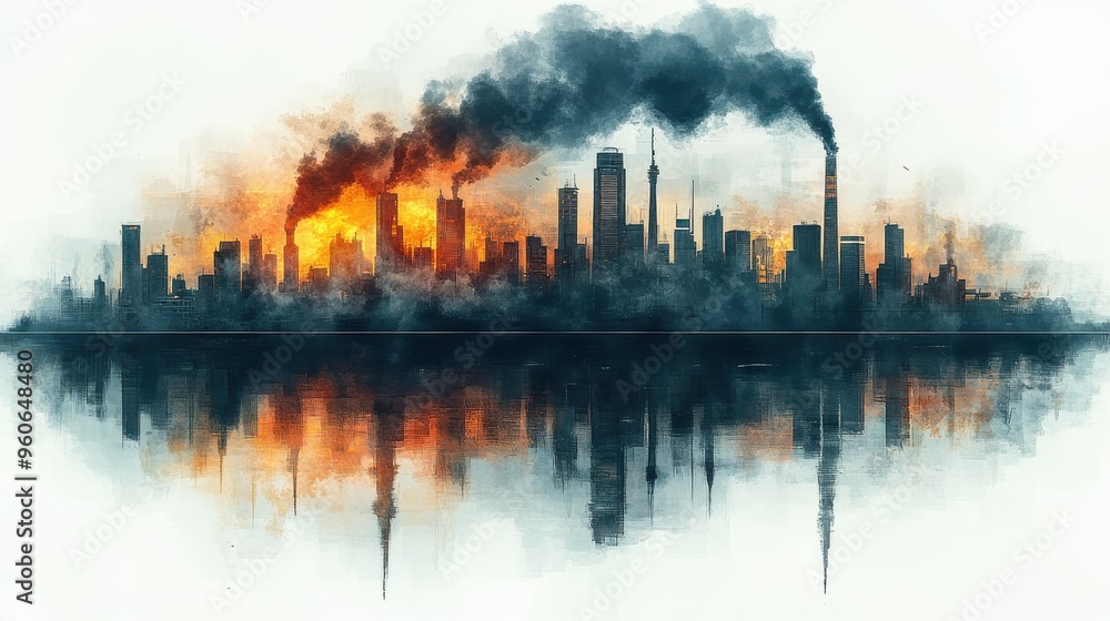 Pollution clipart with urban and natural environment impacts on a white background Pollution clipart with urban and natural environment impacts on a white background