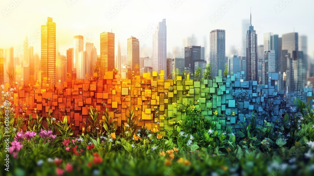 Obraz premium Pollution clipart with urban and natural environment impacts on a white background