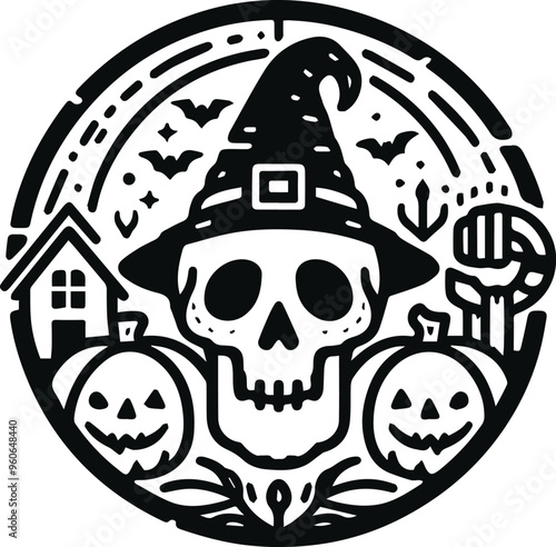 Monochrome Cosmonaut Halloween Logo Icon For Emblems, Badges And Levels Vector Illustration