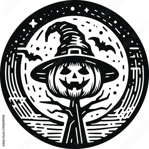 Monochrome Cosmonaut Halloween Logo Icon For Emblems, Badges And Levels Vector Illustration