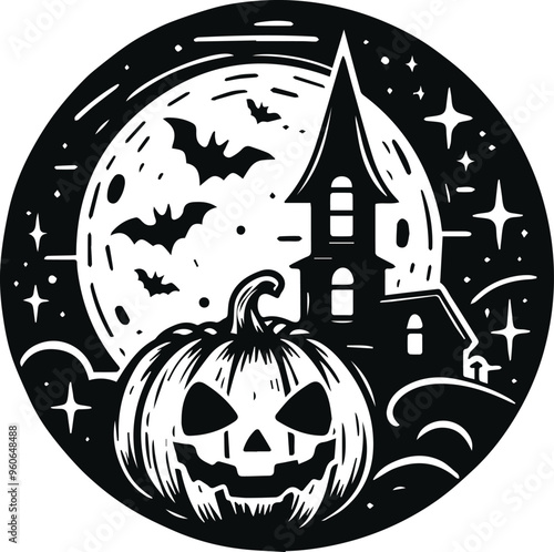 Monochrome Cosmonaut Halloween Logo Icon For Emblems, Badges And Levels Vector Illustration