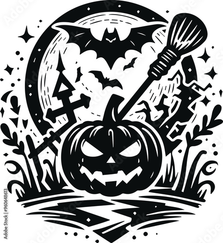 Monochrome Cosmonaut Halloween Logo Icon For Emblems, Badges And Levels Vector Illustration