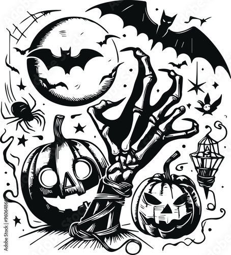 Monochrome Cosmonaut Halloween Logo Icon For Emblems, Badges And Levels Vector Illustration