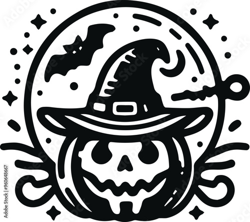 Monochrome Cosmonaut Halloween Logo Icon For Emblems, Badges And Levels Vector Illustration