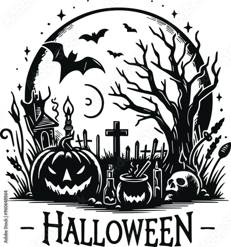 Monochrome Cosmonaut Halloween Logo Icon For Emblems, Badges And Levels Vector Illustration
