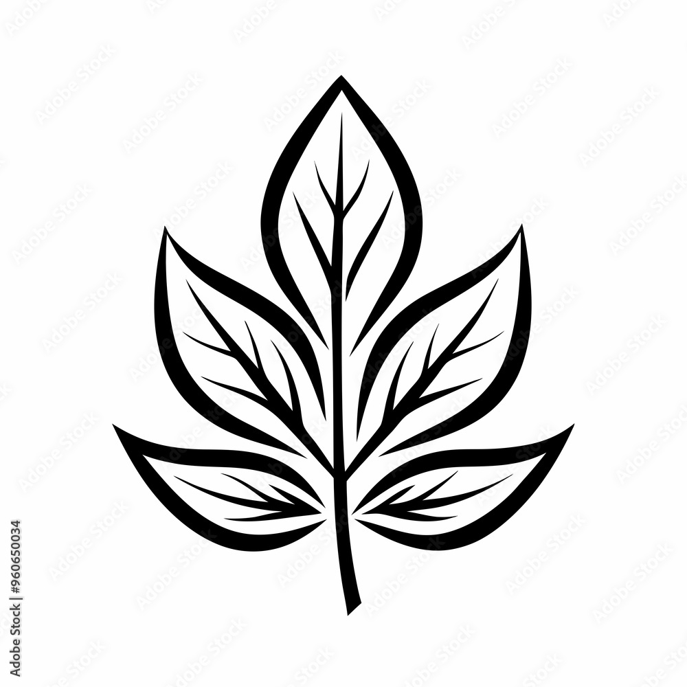 Black and white leaf icon, eco-friendly and nature conservation symbol Black and white leaf icon, eco-friendly and nature conservation symbol