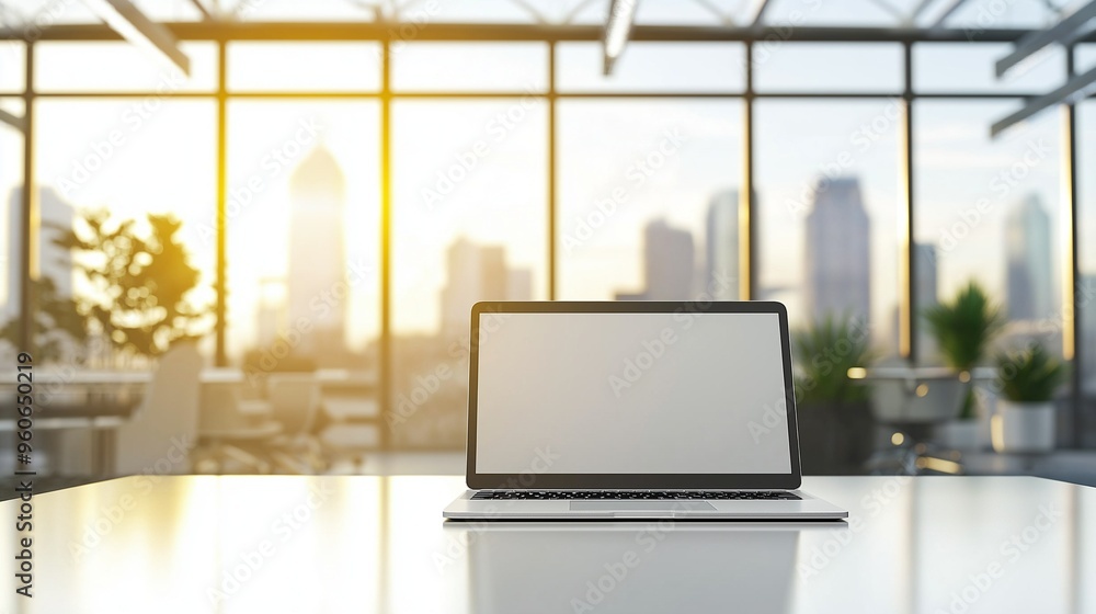 white laptop on a sleek desk in a modern office white laptop on a sleek desk in a modern office