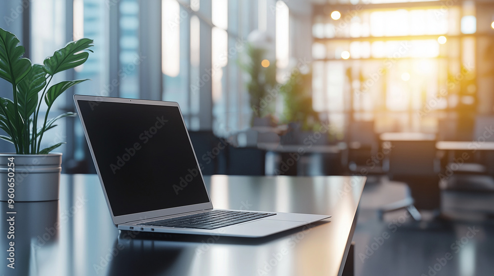 white laptop on a sleek desk in a modern office white laptop on a sleek desk in a modern office