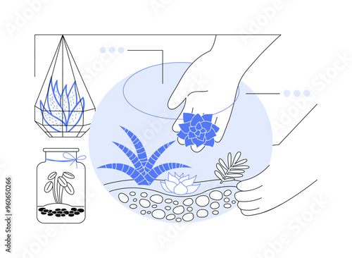 Making succulent terrarium isolated cartoon vector illustrations.