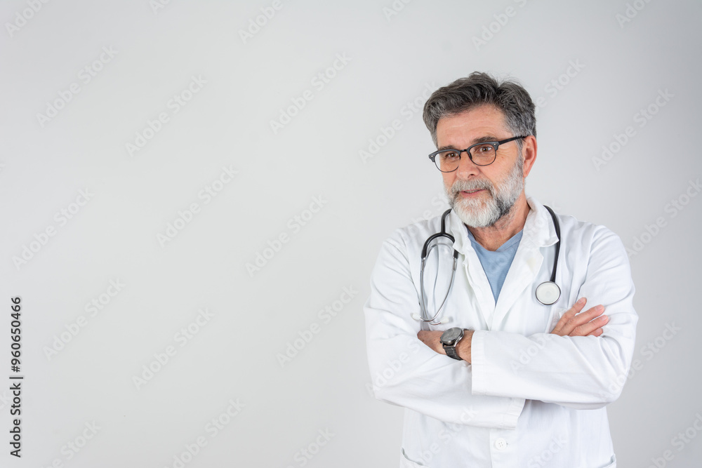 Happy Doctor In White Uniform Against Light Background Happy Doctor In White Uniform Against Light Background