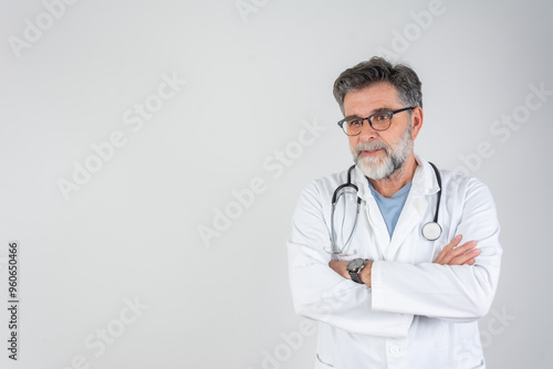 Happy Doctor In White Uniform Against Light Background