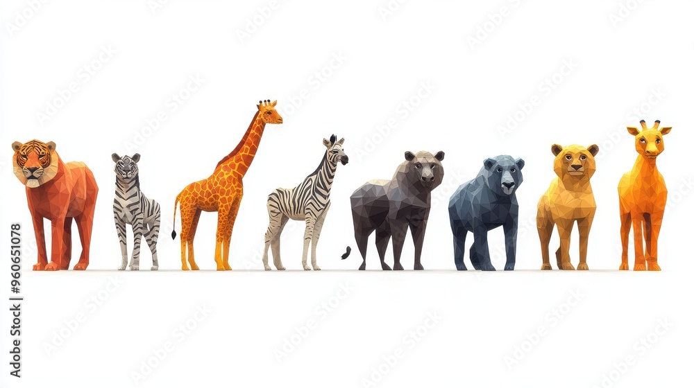 Fototapeta premium Safari animals in cartoon style on white background