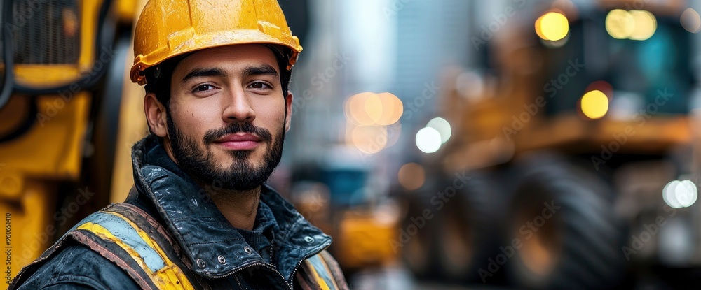 Confident Construction Worker in Yellow Hard Hat Confident Construction Worker in Yellow Hard Hat