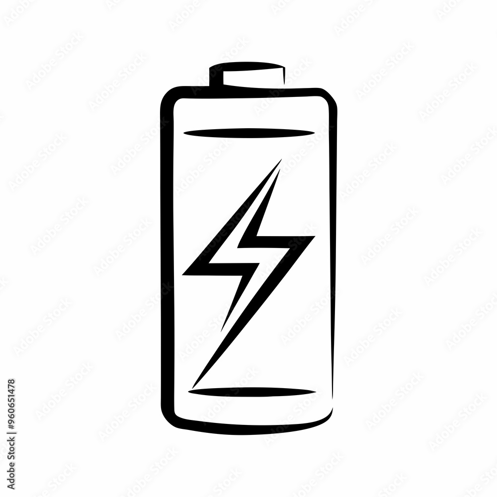 Black and white battery with lightning bolt icon, energy storage and power concept Black and white battery with lightning bolt icon, energy storage and power concept