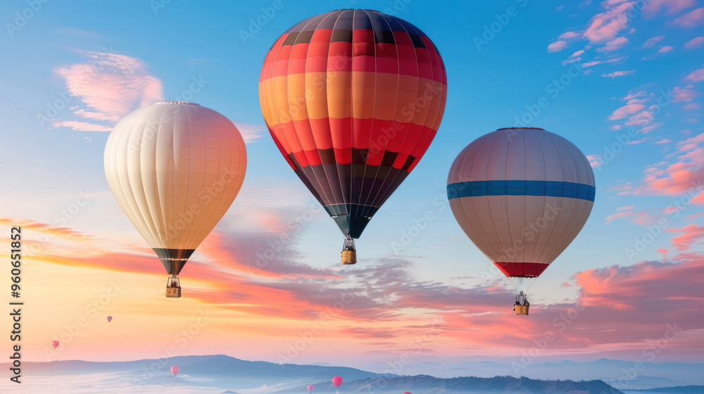 Hot air balloons flying in sky sunset. Colorful rise high, carrying adventure, freedom, and journey. Ballooning transport dusk. Enjoyment in clouds. Motion and wind. Hot air balloons flying in sky sunset. Colorful rise high, carrying adventure, freedom, and journey. Ballooning transport dusk. Enjoyment in clouds. Motion and wind.