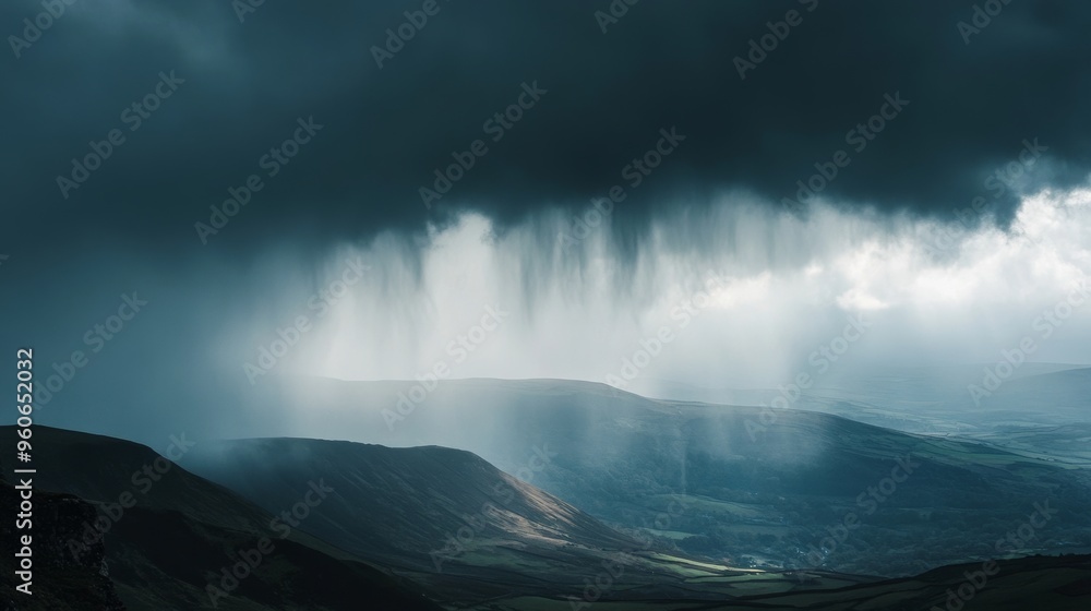 Fototapeta premium Rain clouds over Welsh mountains