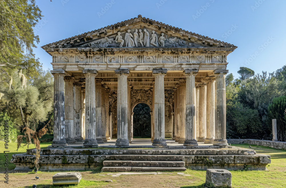 Fototapeta premium Ancient Roman temple ruins at sunset