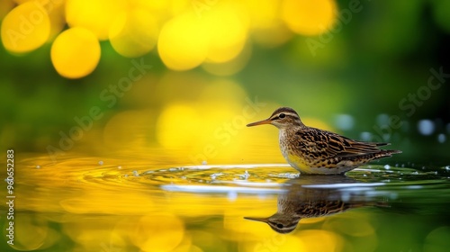 Water reflection of a bird. photo