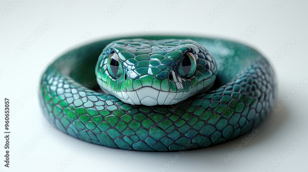 Fototapeta premium Serpent with scales glistening on white background