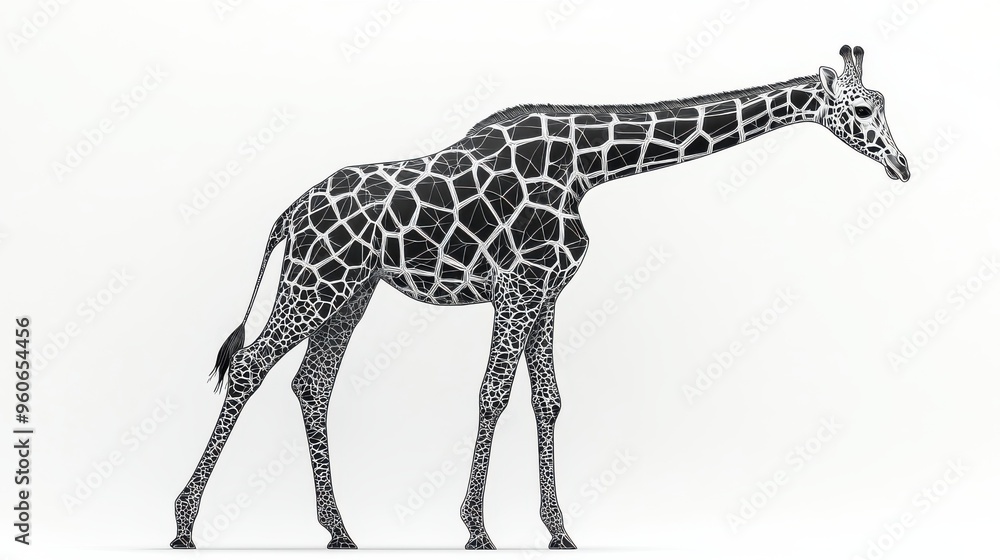 Naklejka premium Simple line drawing of a giraffe with a minimalist approach on a white background