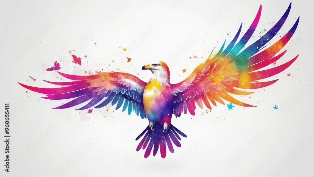 A colorful eagle with wings spread wide. A colorful eagle with wings spread wide.