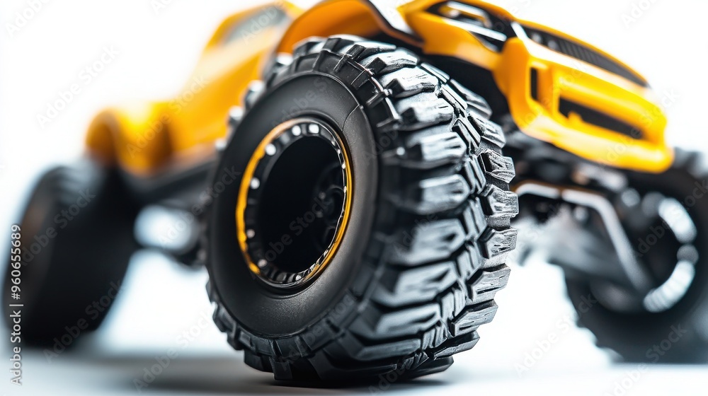 Fototapeta premium Low-Angle Shot of Modern Toy Truck with Large Tires, Unique Design Clear Image