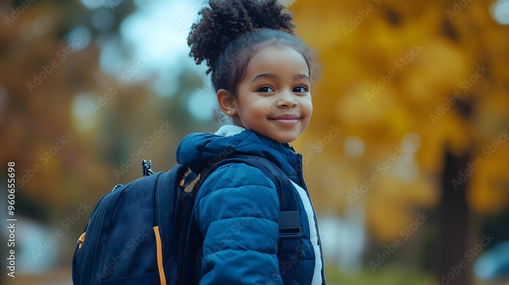 Niña con mochila de camino al colegio Niña con mochila de camino al colegio