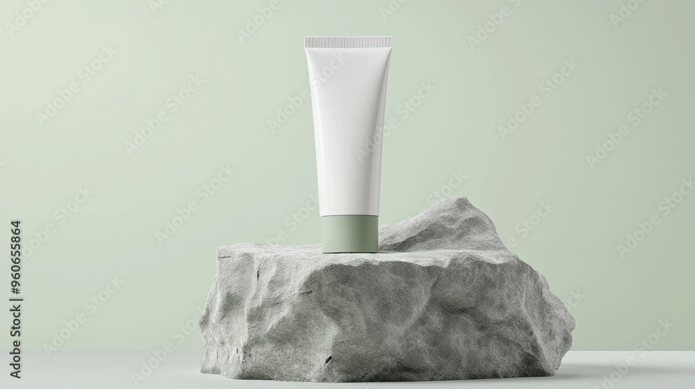 hand cream tube Mock up, packaging on a white and light green background hand cream tube Mock up, packaging on a white and light green background