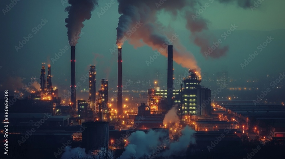 industrial area, with illuminated factories industrial area, with illuminated factories