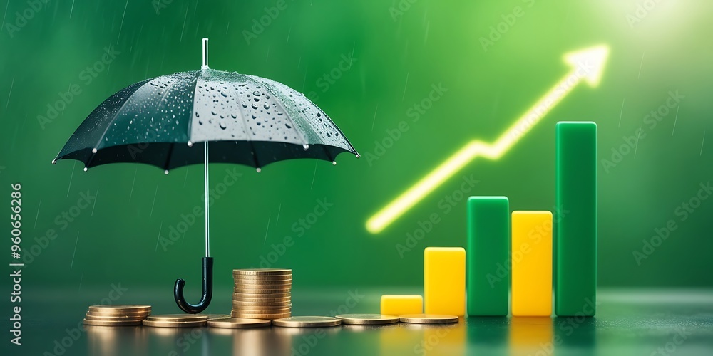 custom made wallpaper toronto digitalFinancial Growth and Protection Concept with Umbrella Shielding Coins and Upward Trend Arrow