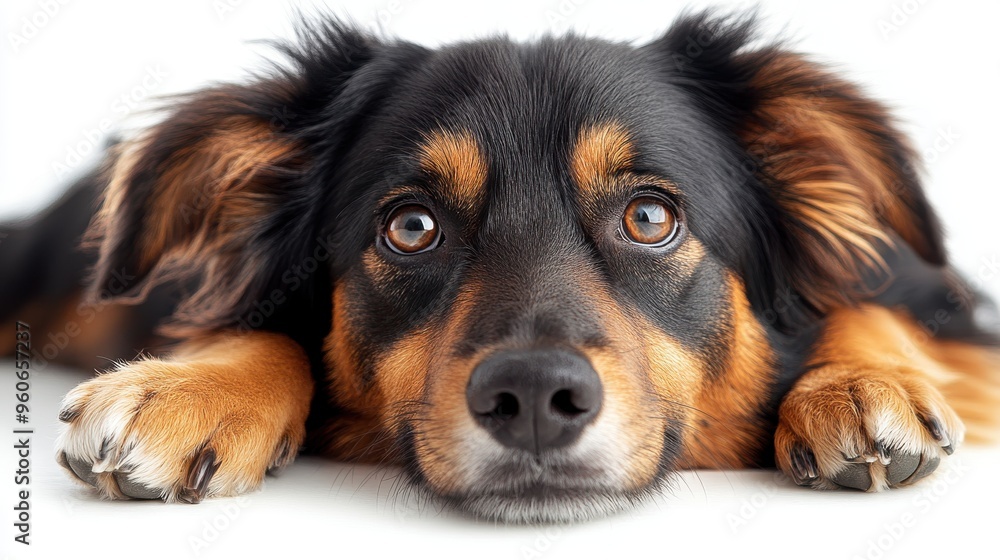 Therapy animal with a calm expression on white background Therapy animal with a calm expression on white background
