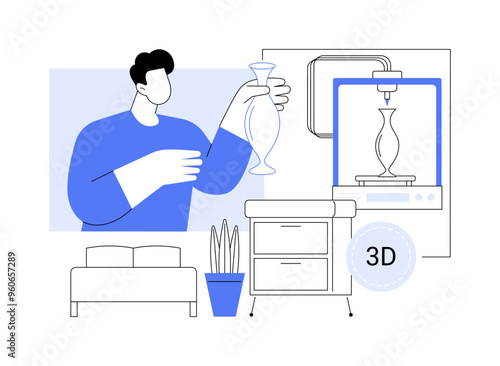 3D printed object isolated cartoon vector illustrations.