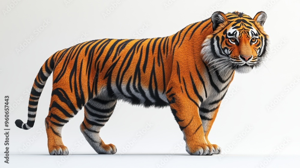 Obraz premium Tiger clipart with striking orange and black stripes on a white background