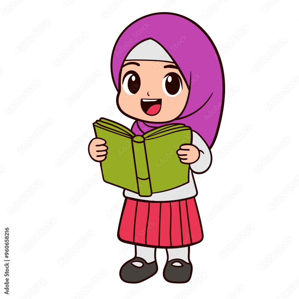 Joyful Muslim Girl Reading Her Favorite Book Joyful Muslim Girl Reading Her Favorite Book