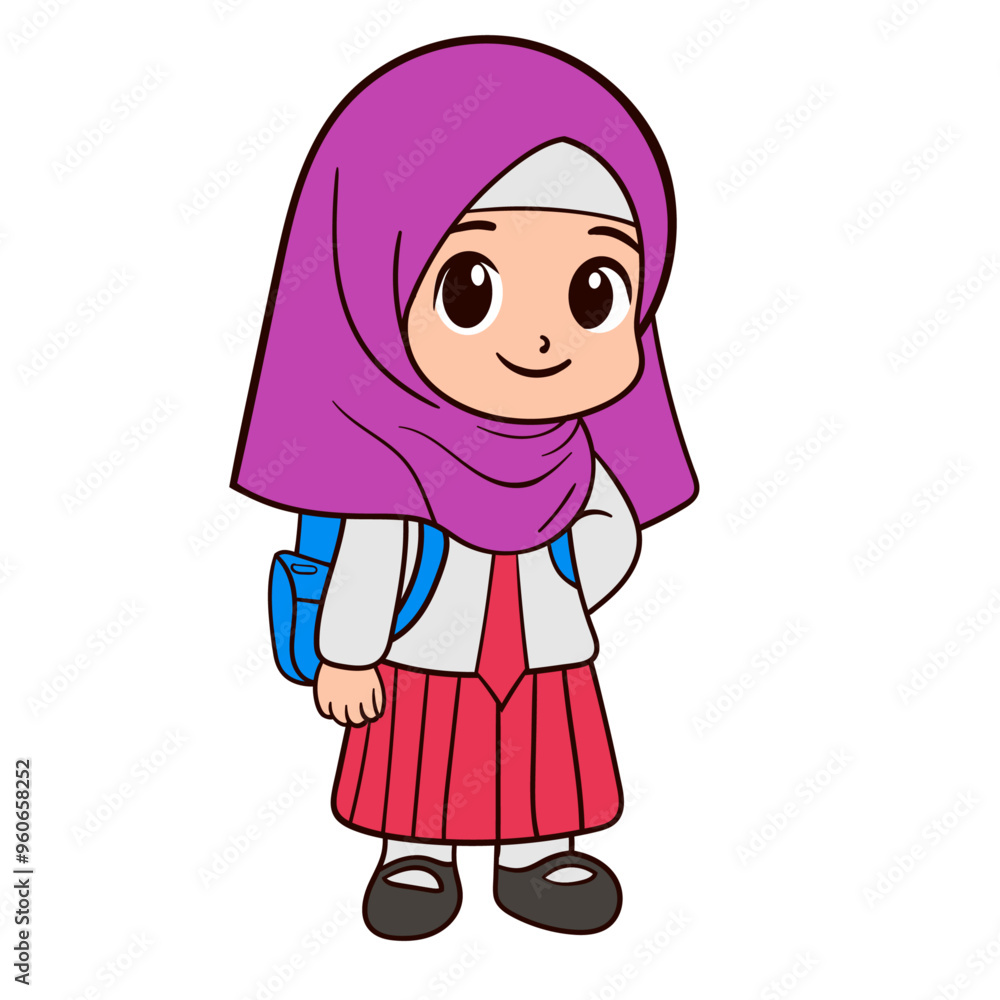 Cute Muslim Girl Ready for School with Backpack Cute Muslim Girl Ready for School with Backpack