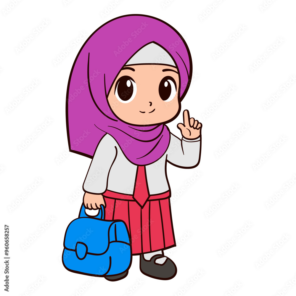Muslim Girl Holding Bag and Smiling with Joy Muslim Girl Holding Bag and Smiling with Joy